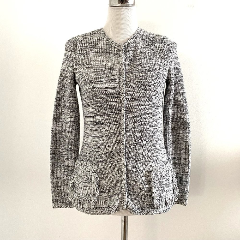 J. McLaughlin Knit Fringe Marled Grey Cardigan